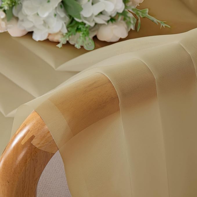 Chyhomenyc Gold Sheer Curtains 63 Inch Length 2 Panels, Rod Pocket Solid Window Sheer Curtain Panels, Elegant Curtains & Drapes for Living Room Bedroom 2 Panels (Gold, 42 W x 63 L)