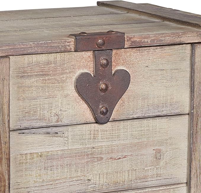 Household Essentials Decorative Trunk, Victorian Style, Aged-Wood Finish and Metal Accents, with Fully Opening Lid and Ring Handles