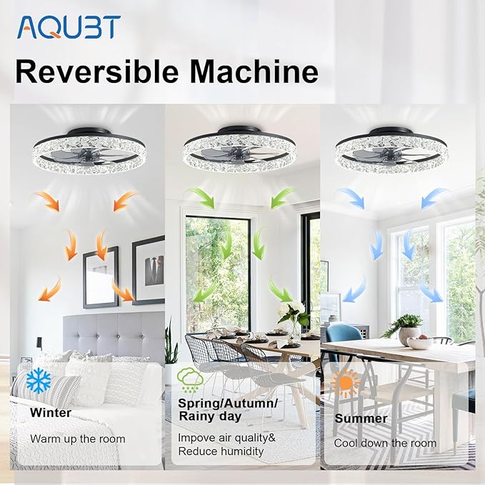 Ceiling Fans with Lights and Remote, 19.7" Low Profile Ceiling Fan with Light, 3000-6500K Dimmable, 6 Speeds and Stepless Color Temperature Change for Bedroom, Living Room and Kids Room(Black)