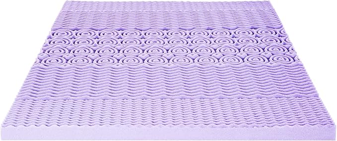 Mellow 3 Inch 5-Zone Memory Foam Mattress Topper, Soothing Lavender Infusion, Dorm Essentials, Full