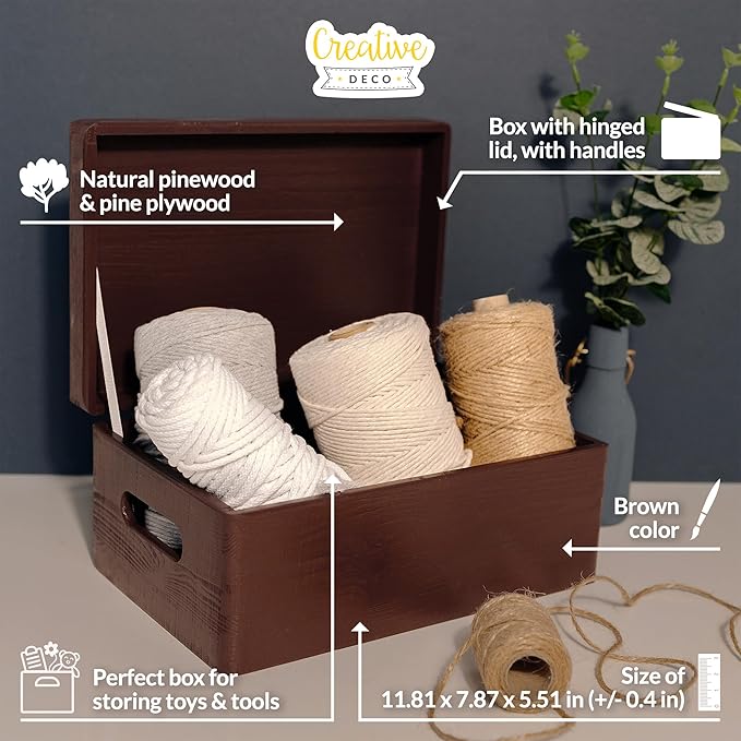 Large Brown Wooden Box Storage with Hinged Lid | 11.8 x 7.87 x 5.51 inches (+-0.5) | with Handles | Gift Box Kitchen Storage | Product NOT Intended for 15 Years OR Below