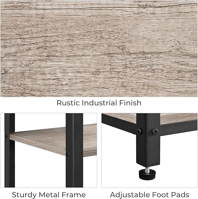 Yaheetech Tall End Table Set of 2, 18x14x29.5 inch Industrial Side Table with Strong Wooden Shelves, 2PCS Slim 3-Tier Telephone Table with Metal Frame for Living Room, Small Places - Gray