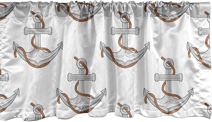 Ambesonne Vintage Nautical Tattoo Window Valance Pack of 2, Repetitive Anchor and Motif Maritime Pattern, Rod Pocket Curtain Valances for Kitchen Bedroom, 42" X 18", Pale Cinnamon Pale Grey