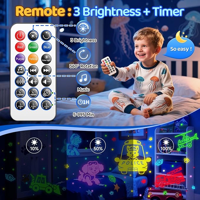 Star Projector for Kids Night Light Projector, 【3 Films+ 30 Sounds】 Lullaby Sound Machine Baby Sound Machine with Light, 【93 Effects+ Remote】 Best Toys for Kids Toys, [3 Brightness+ Timer]