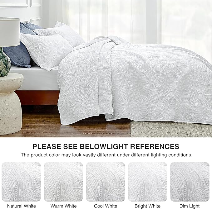 Love's cabin Quilts for Queen Bed White Bedspreads - Soft Bed Summer Quilt Lightweight Microfiber Bedspread- Modern Style Coin Pattern Coverlet for All Season - 3 Piece (1 Quilt, 2 Pillow Shams)