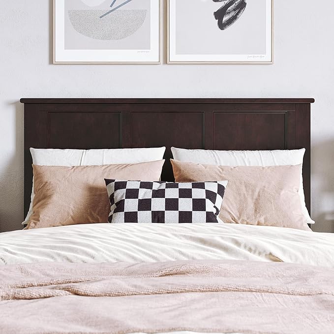 AFI, Madison Full Solid Wood Panel Headboard with Attachable Charger, Espresso