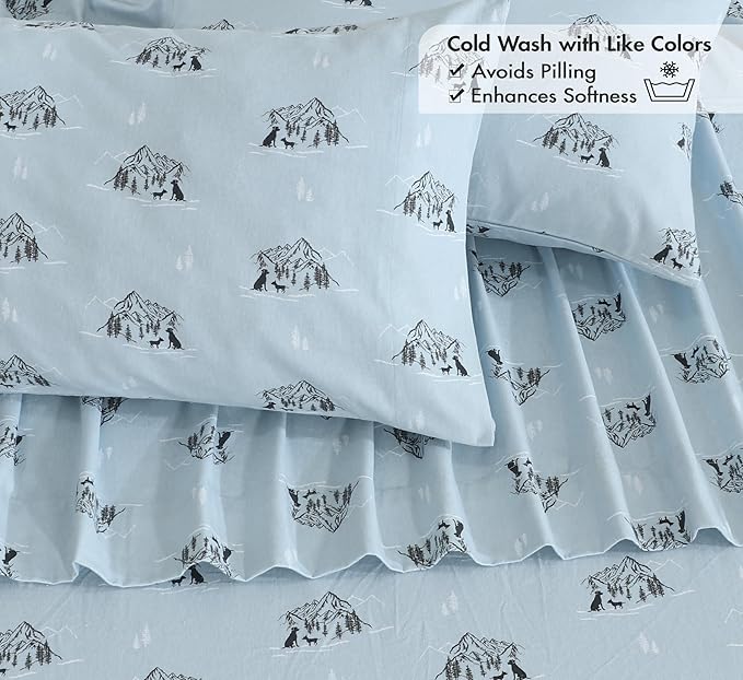 RUVANTI Flannel Sheets Twin XL Size - 100% Cotton Double Brushed Twin XL Sheet Sets, Deep Pockets 16 Inches, All Seasons Breathable & Extra Soft Bed Sheets, Warm & Cozy, 3 Piece, Soul Dog
