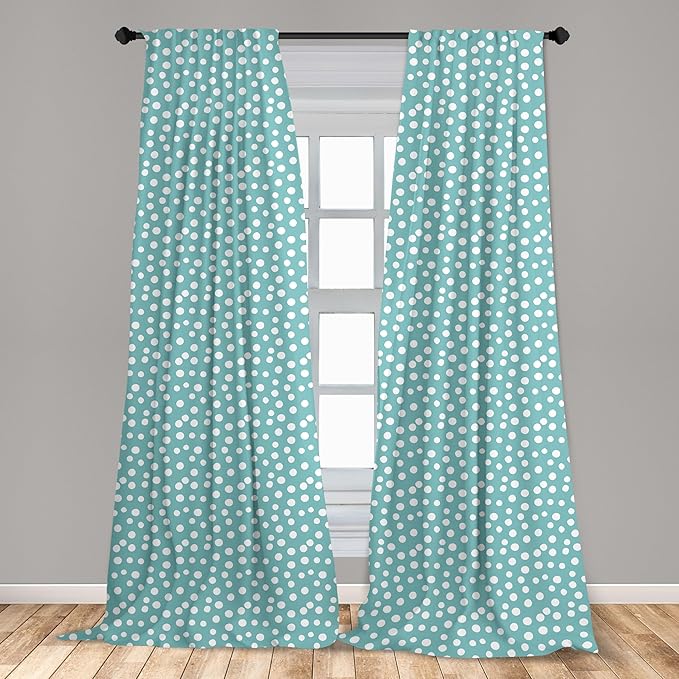 Ambesonne Turquoise Window Curtains, Retro Vintage 60s 50s Inspired Geometric Polka Dots Romantic Art Print, Lightweight Decor 2-Panel Set with Rod Pocket, Pair of - 28" x 95", White and Blue