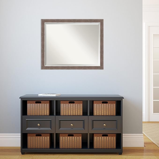 Amanti Art Brown Bathroom Mirror for Over Sink, 25x31 Noble Mocha Rectangle Vanity Mirror, Large Casual Frame, Hangs Horizonally and Vertically, Bathroom Wall Decor, Beveled Edge