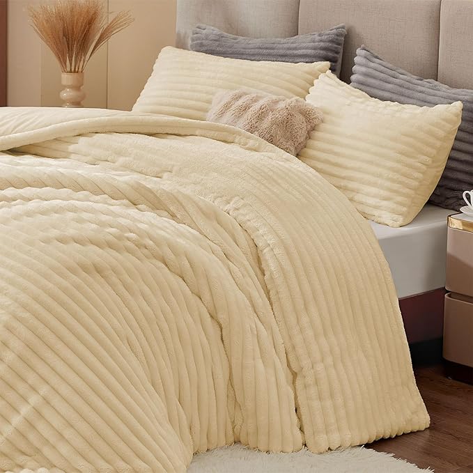 BEDELITE Fleece Twin Comforter Set -Super Soft & Warm Fluffy Beige Bedding, Luxury Fuzzy Heavy Bed Set for Winter with 1 Pillow case