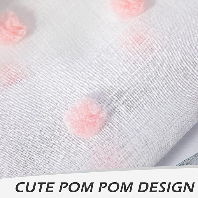 MYSKY HOME Living Room Curtains for Window 120 Inch Length Long Pink Pom Pom Curtains for Bedroom Set of 2 White Sheer Curtains Blush Farmhouse Rod Pocket Parties Backdrops 52" x 120"