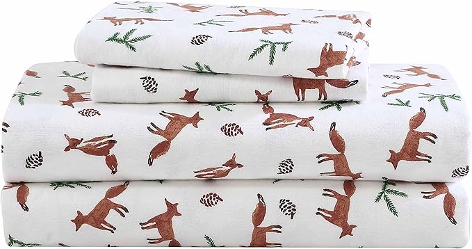 Eddie Bauer- King Sheet Set, Cotton Flannel Bedding Set, Brushed for Extra Softness, Cozy Home Décor (Fox Trail Orange, King)