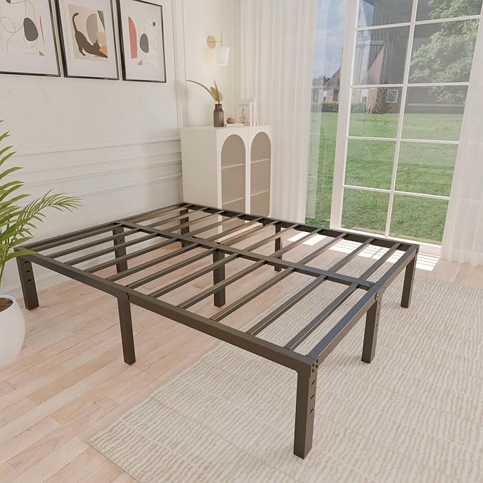 ALDRICH 14 Inch Metal King Size Bed Frame - Double Black Basic Steel Slats Platform, Easy Assembly Heavy Duty Noise Free Bedframes, No Box Spring Needed