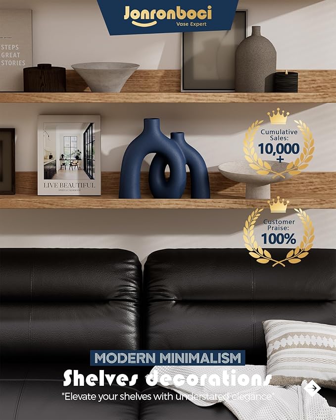 Hug Donut Decorative Vase Set - Navy Blue Vase, Modern Coastal Style Vases Home Decor, Matte Ceramic Decorations for Living Room Shelf, Bookshelf Mantle Entryway Table or Console Décor (Navy Blue)