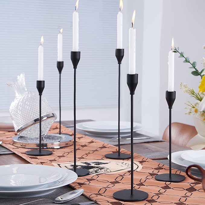Black Taper Candle Holders Set of 6, Metal Candlestick Holders for Table or Mantel Decor Centerpiece, Candle Stick Holder Decor for Wedding, Dinning, Party or Anniversary