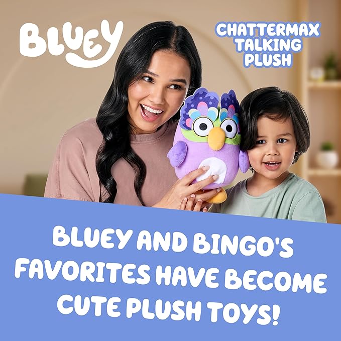 Bluey Chattermax Sound Effects Talking Plush, 10” Soft Toddler Toys, Interactive Singing Stuffed Animal with 6 Phrases, Baby Plush Toys for Kids