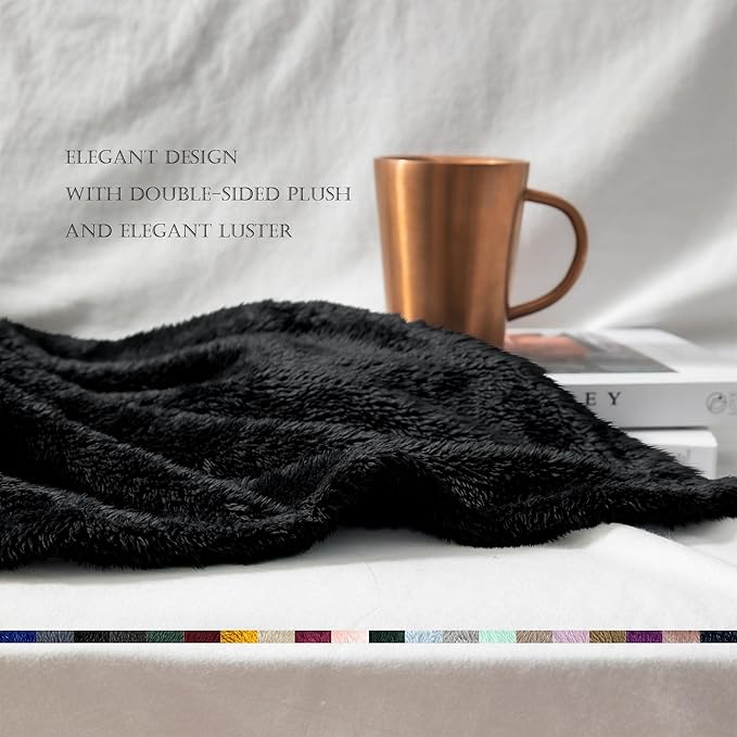 Exclusivo Mezcla Plush Fuzzy Fleece Throw Blanket Extra Large, Super Soft, Fluffy and Warm Blankets for Couch, Bed, Suitable for All Seasons (50x70 Inches, Black)