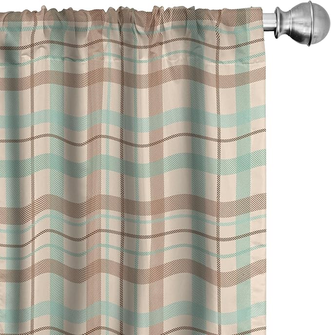 Ambesonne Plaid Curtains, Scottish Country Style Tartan with Abstract Design Diagonal Striped Lines, Window Treatments 2 Panel Set for Living Room Bedroom, Pair of - 28" x 95", Mint Green