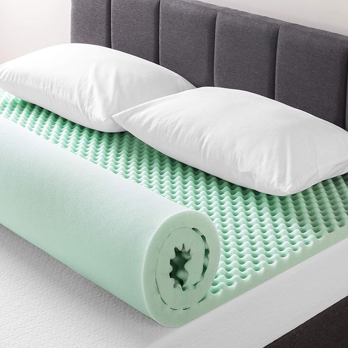 Best Price Mattress 2 Inch Egg Crate Memory Foam Mattress Topper with Calming Aloe Infusion, CertiPUR-US Certified, King,Green