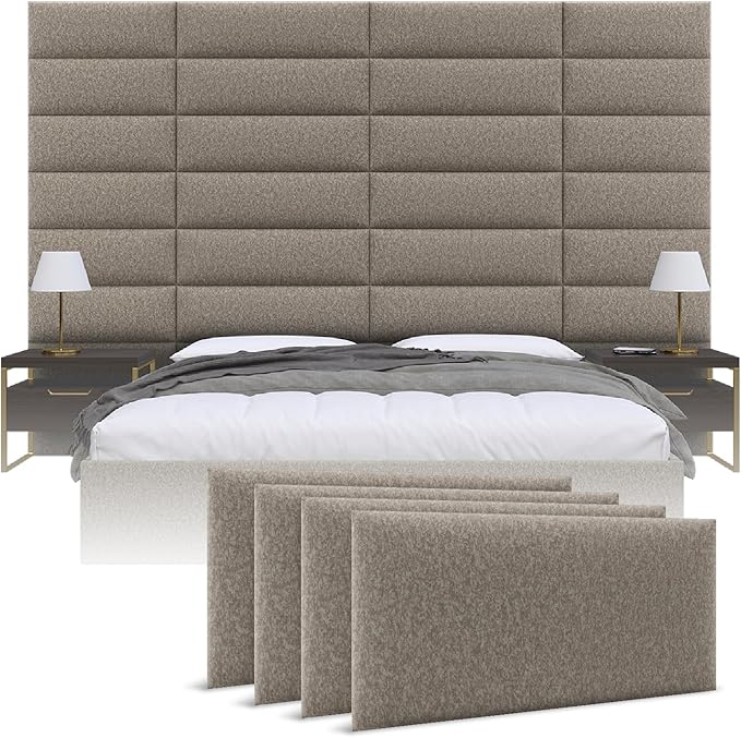 Vänt Upholstered Wall Panels - Queen/Full Size Wall Mounted Headboards - Faux Merino Wool Brown - Set of 4 Panels (Each Individual Panel 30"x11.5")