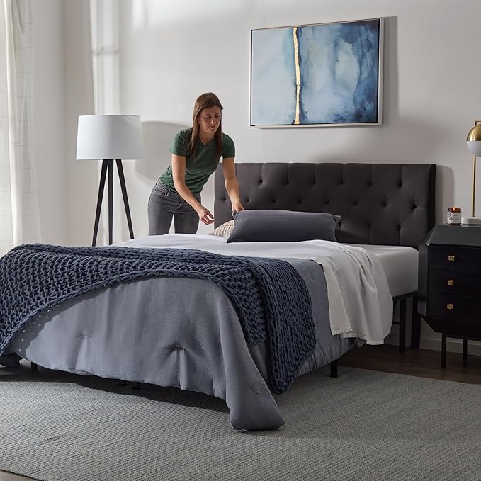 Lucid Mid-Rise Upholstered Headboard - Diamond Tufted - Padded Polyester - Adjustable Height from 34” to 46” - Easy Assembly - Bed Frame or Wall Mount - Sturdy - Charcoal - Full / Full XL Size