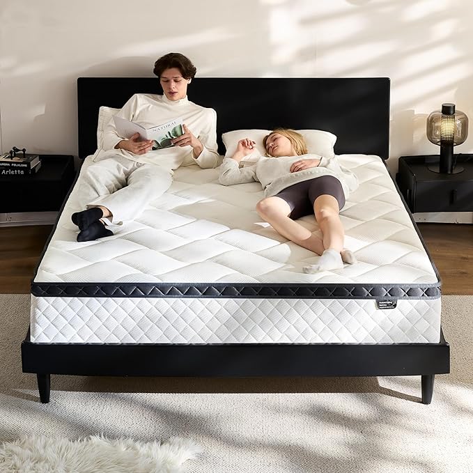 California King Mattress, 12 Inch Cal King Hybrid Mattress with Individual Pocket Spring & Memory Foam, Soft, Motion Isolation, Medium Firm Comfort for Pressure Relief, CertiPUR-US Certified