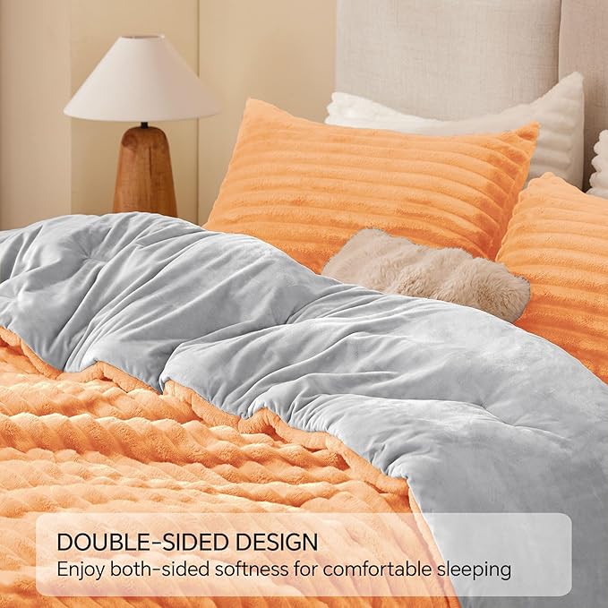 BEDELITE Fleece King Comforter Set -Super Soft & Warm Fluffy Coral Bedding, Luxury Fuzzy Heavy Bed Set for Winter with 2 Pillow Cases