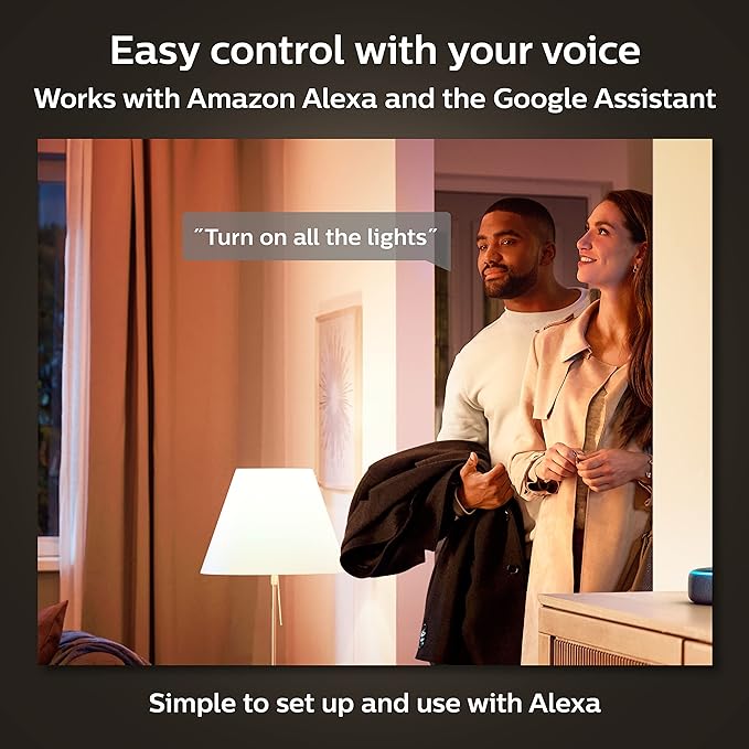 Philips Hue Smart LED A19 Bulb, Warm White Light 2700K, E26 Base, 10.5W, 1100 Lumens, Dimmable, Works with Alexa, Google Assistant, and Apple Home, 1 Pack