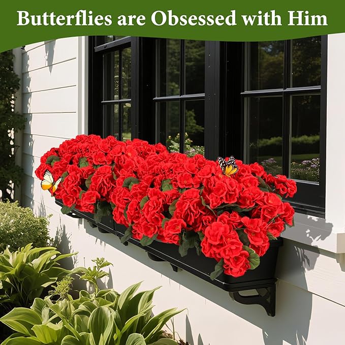 NESCCI 16 Pack Artificial Geranium Flowers for Outdoors UV Resistant Artificial Flowers Silk Geranium Fake Flowers Faux Flower for Outdoor Planters Garden Plants Window Sill Courtyard Home Decor(Red)