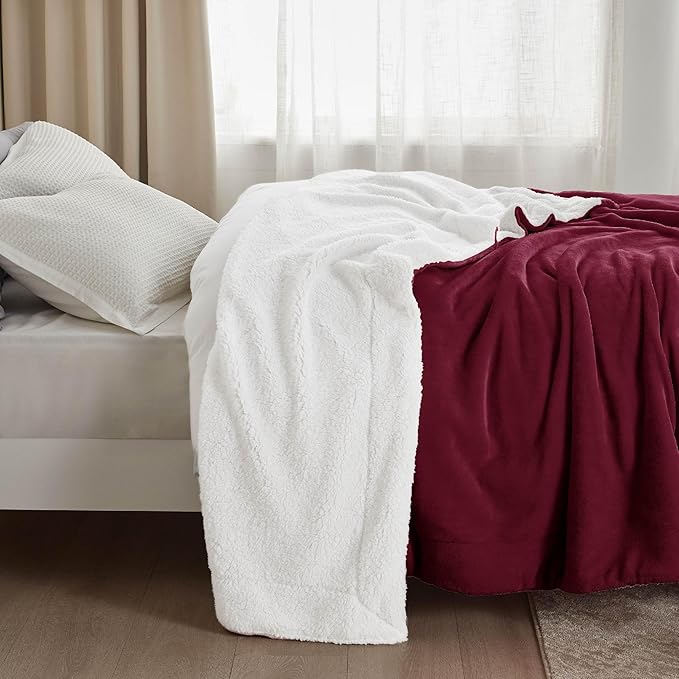 Bedsure GentleSoft Sherpa Fleece Throw Blanket Twin Size for Couch - Thick and Warm Throw for Girls and Women, Soft Fuzzy Plush Twin Christmas Blanket for Winter, Burgundy, 60x80 Inches