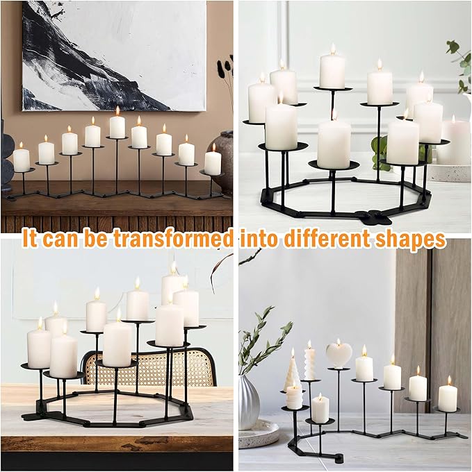 Candelabra Fireplace Candle Holder: 9 Black Iron Candelabra Fireplace Candle Holder for Pillar Candles