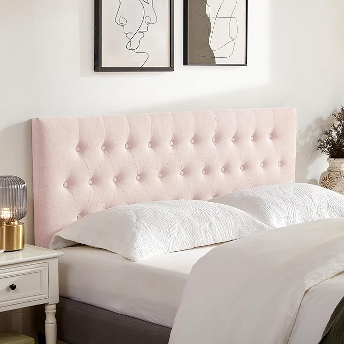 Tufted Upholstered Headboard Twin Size, Solid Wood Head Board with Durable Metal Legs, Adjustable Height Bed headboard from 37” to 51” Fabric Headboard in Modern Button Design, Pink