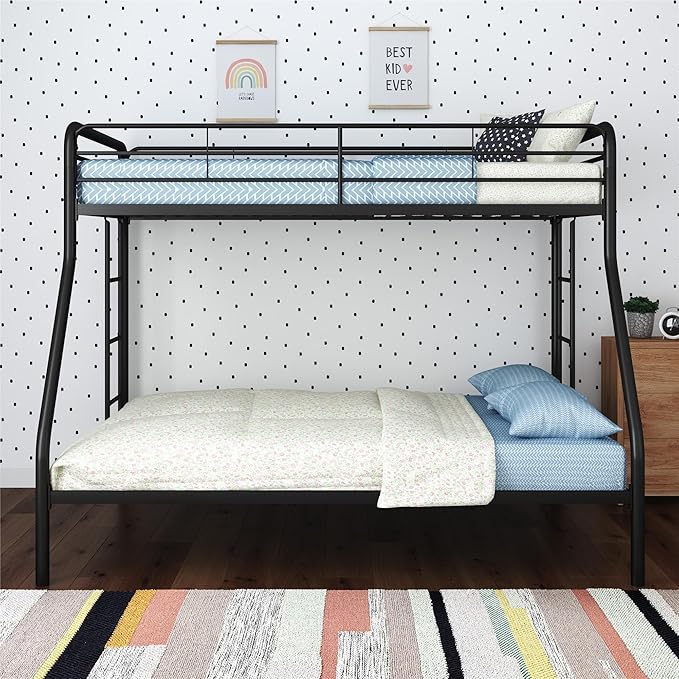 DHP Dusty Metal Bunk Bed with Secured Ladders, Twin/Full, Black