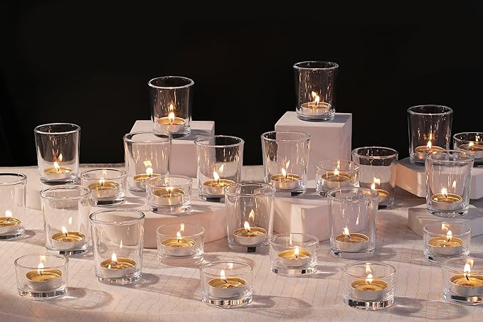 72pcs Clear Assorted Votive Candle Holders, Glass Candle Holder for Wedding Decor, Tealight Candle Holder for Table Centerpiece, and Party Decor