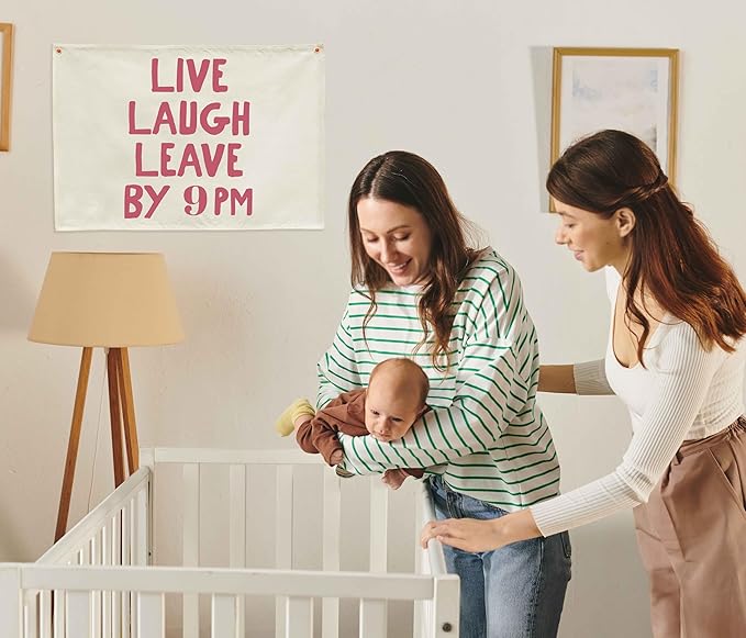 Boho Rectangular Canvas Banner-Flag Wall Sign Art Decor for Teen Friends Neighbor,Home Living Room Restaurant Dorm Playroom Front Door Inside Decor-Birthday Christmas Gift-Live Laugh Leave By 9PM