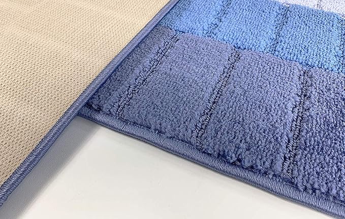Custom Size Coastal Nautical Style Runner Rug Carpet for Hallway Entryway, Slip Resistant Latex Rubber Backed, 31 inch Wide X Customized Length, Squares Blue, 31 inch X 20 feet