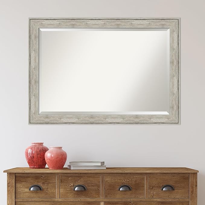 Amanti Art Silver Bathroom Mirror for Over Sink, 29x41 Crackled Metallic Rectangle Vanity Mirror, Large Country Rustic Frame, Hangs Horizonally and Vertically, Bathroom Wall Decor, Beveled Edge