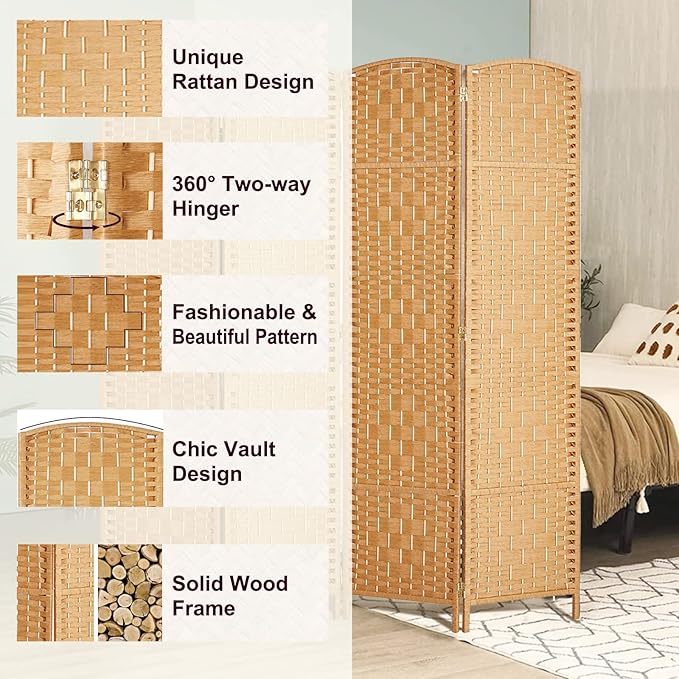 Rose Home Fashion 6 ft Tall Room Divider, Room Dividers and Folding Privacy Screens, 15.7in Privacy Screen 8 Panel Partition Temporary Wall Separation for Private, Light Beige