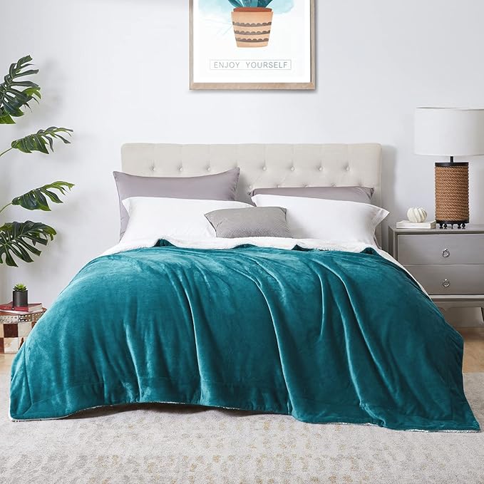 Walensee Sherpa Fleece Blanket (King Size 108”x90” Teal) Plush Throw Fuzzy Super Soft Reversible Microfiber Flannel Blankets for Couch, Bed, Sofa Ultra Luxurious Warm and Cozy for All Seasons