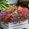 SHareconn 24 Bundles Artificial Flowers for Outdoors Decoration, Faux Plants Fake Silk Colorful Daisy Eucalyptus Lavender, UV Resistant for Outside Planters Home Porch Patio Indoor Spring,Mix 3 Colors