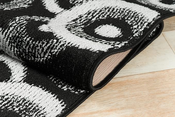Custom Length Cut to Size Modern Farmhouse Carpet Runner Rug for Hallways, Non Slip Rubber Backed, 31 inch Wide X Customized Length, Geo Black, 31 inch X 12 feet