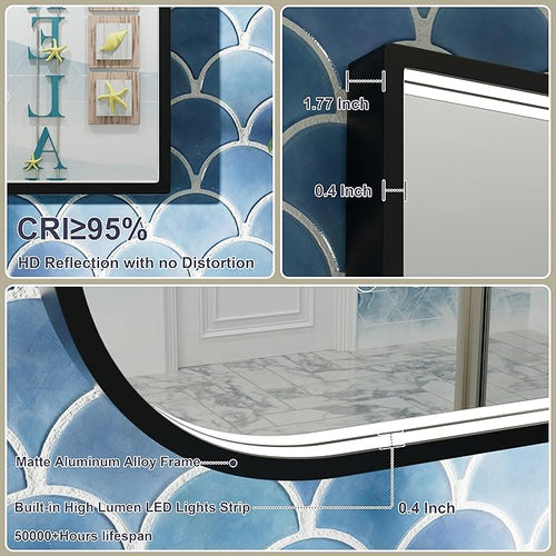 22x36 Inch LED Bathroom Mirror, Adjustable 3000K/4500K/6000K, Irregular Black Frame Lighted Bathroom Vanity Mirror with Lights, Stepless Dimmable, Anti-Fog, Wall Mounted