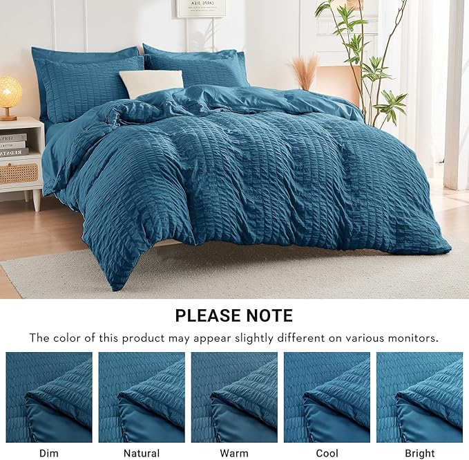 HYMOKEGE Teal Twin XL Comforter Set Seersucker 5 Pieces, All Season Luxury Bed in a Bag for Bedroom, Bedding Set with Comforter, Sheets, Pillowcase & Sham