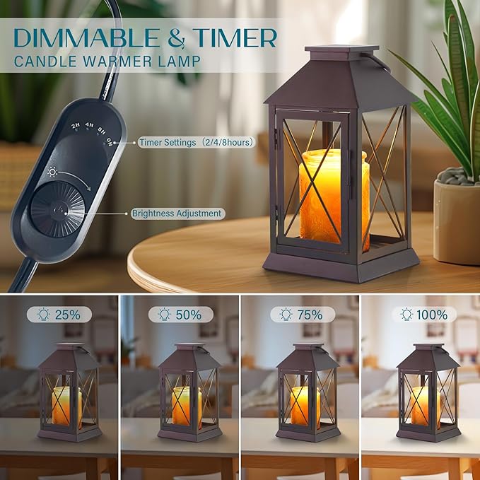 Candle Warmer Lamp with Timer Dimmable,Electric Candle Lamp Warmer for Jar Candles,Large Candle Warming Lamp,Fully Enclosed Designed and Hanging Up-Coffee Gold