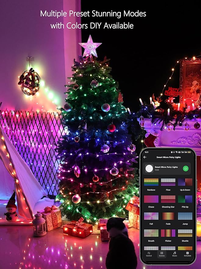 BrizLabs Smart Christmas Fairy Lights, 98ft 300 LED WiFi Christmas Fairy Lights Work with Alexa & Google Home, Rainbow Xmas Light Dimmable Xmas Decorative Lighting Music Sync for Home Holiday Party