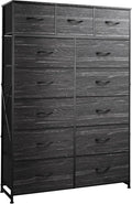 WLIVE Storage Organizer Unit with 13 Fabric Bins, Storage Drawers Organizer with Steel Frame, Tall Storage Tower Organizaton for Living Room, Hallway, Office, Charcoal Black Wood Grain Print