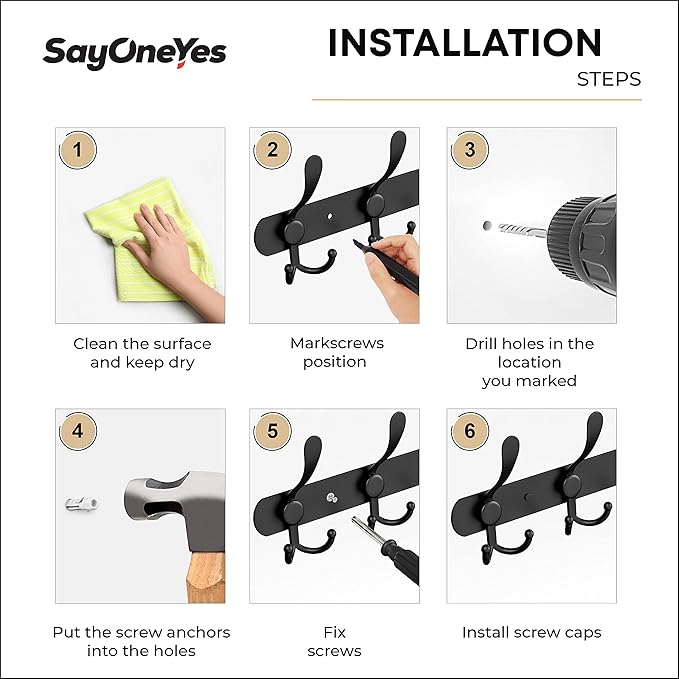 Coat Rack Wall Mount with 5 Tri Hooks, Stainless Steel 16 Inch – Black Matte Finish, Heavy Duty Wall Mounted Hook Rack for Coats, Hats, Towels, Scarves, Robes, Bags, Entryway & Bathroom - 2 Pack