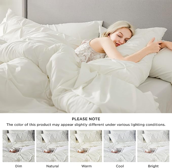 Bedsure Full Comforter Set Ivory - Bed in a Bag Full Size Bedding Set 7 Pieces, GentleSoft™ Pintuck Bed Set Gift for Family, Pinch Pleat All Season Comforter with Sheets, Pillowcases & Shams