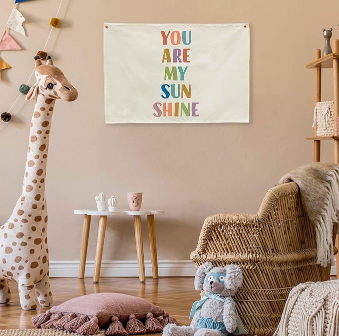 Boho Rectangular Banner Flag Wall Sign Decor Gift for Baby Girl Kids,Nursery Baby Room Above Crib Bedroom Living Room Wall Decor-You Are My Sun Shine-Baby,Shower Birthday Christmas Gift
