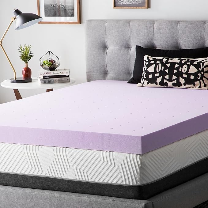 LUCID 4 Inch Lavender Infused Memory Foam Mattress Topper, Twin Size – Ventilated Design – Pressure Relieving Bed Topper - Mattress Pad – CertiPur Certified
